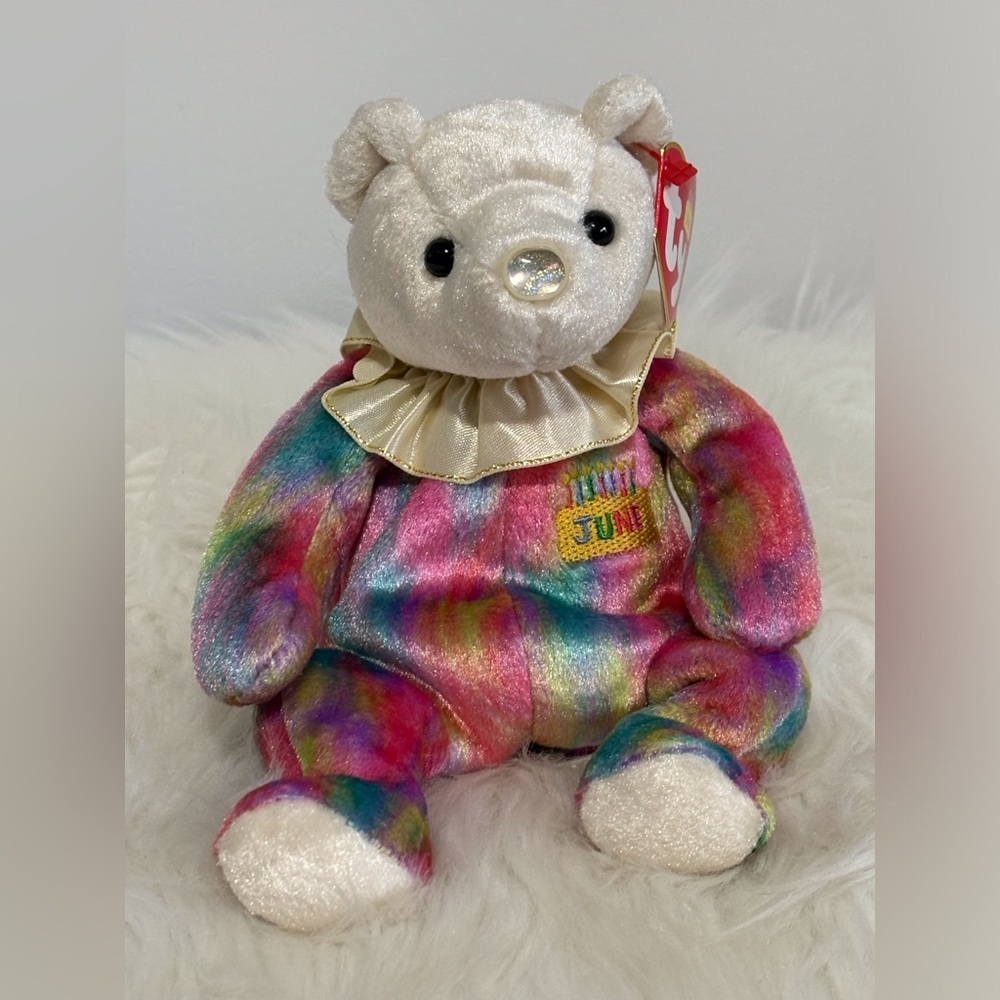 Ty(47)June Pearl Multicolor Birthday Beanie with Cream Accents